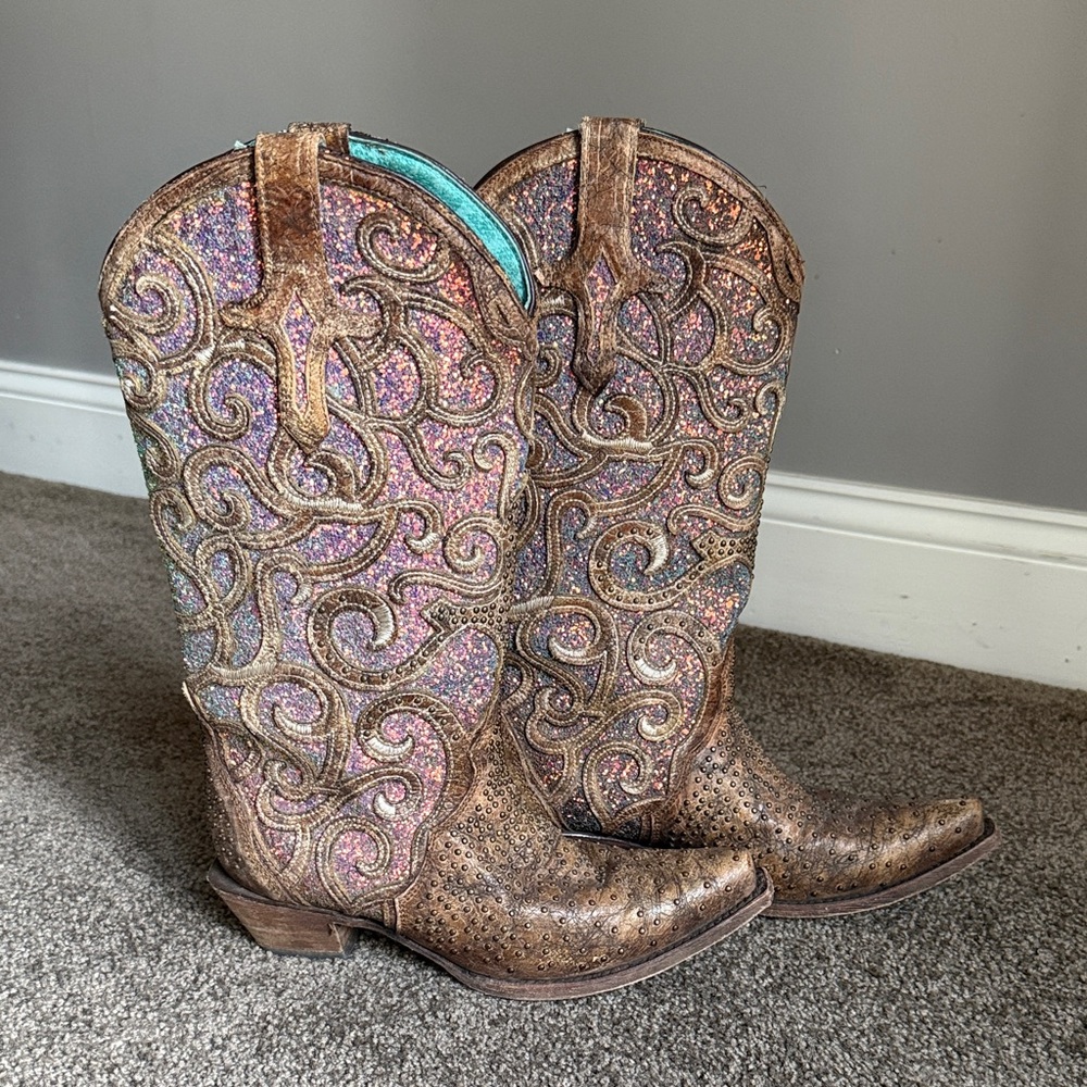 CORRAL BOOTS WOMEN'S COGNAC GLITTER INLAY BOOTS